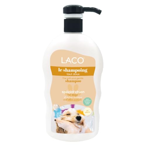 LACO - Shampoing Tout Doux 1L avec Pompe - Shampoing Chien Chiot et Autres Animaux - Nettoie sans Irriter - Laisse un Pelage Souple, Brillant, Facile à...
