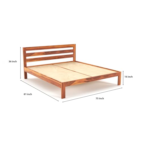 Image of Shisso FurnitureSheesham Wood King Size Bed Without Storage for Bedroom Living Room Solid Wood King Bed | Finish Color - Brown, DIY