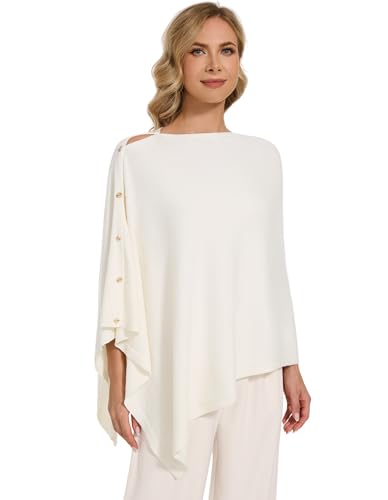FUGREEN Women's Button Ponchos Versatile Poncho Sweater Kintted Lightweight Travel Shawls Soft Scarf for Spring Fall Winter
