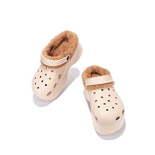 Cape Robbin Gardener-3 Platform Clogs Slippers for Women, Womenâ€™s Fashion Comfortable Slip On Slides Shoes with Fur - Nude Size 7
