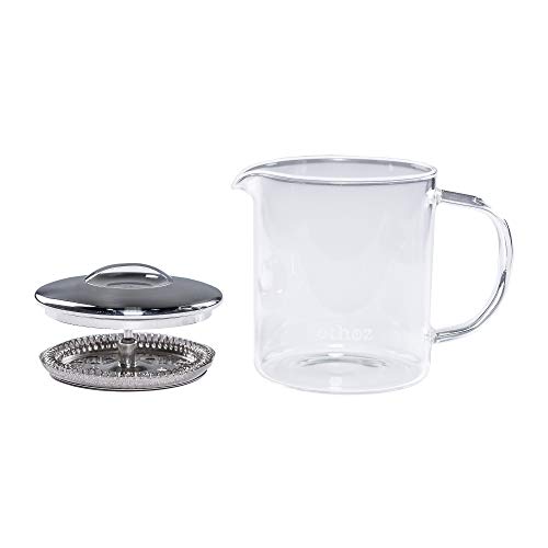 ethoz® Glass Tea Brewer – Premium Loose-Leaf Infuser, Borosilicate Chamber, Stainless Steel Strainer, 14 fl.oz. / 400 mL, Minimalist Design, Sustainable & Easy to Clean