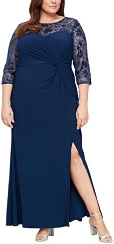 Alex Evenings Womens Plus Size Long Sleeve Sweetheart Neckline Dr...