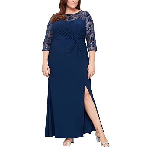 Image of Alex Evenings Womens Plus Size Long Sleeve Sweetheart Neckline Dress