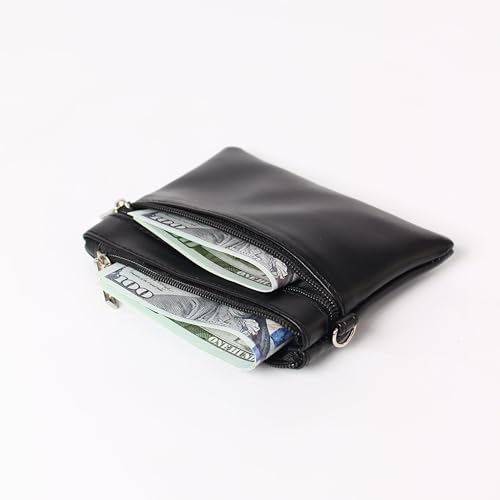 Black Leather Coin Purse with Wrist - Small Change Purse Keychain Card Holder Keychain Pouch Small Keychain Wallet for Women and Men3