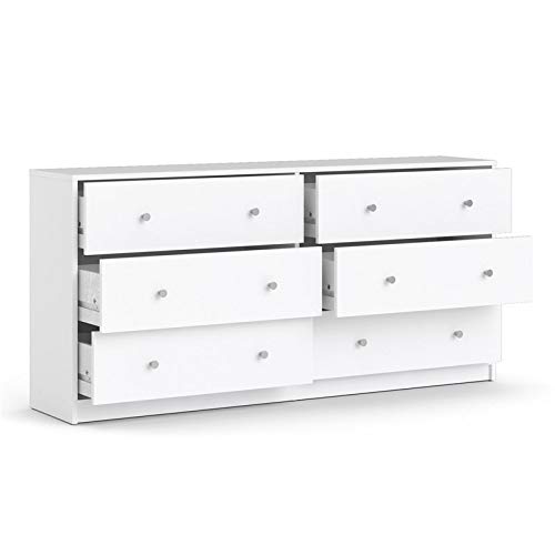 Levan Home Contemporary Wide 6 Drawer Double Bedroom Dresser in White