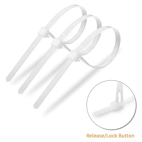 Image of Hian Reusable Nylon Zip Ties for Home, Office, and Outdoor Use - Adjustable, Strong, and Durable Cable Organizers for DIY Projects and Cable Management (White, 6-Inch, Pack of 100)
