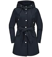 TRONSTORE Women's Raincoat Lightweight Rain Jacket Waterproof with Hood Trench Coat with Belt