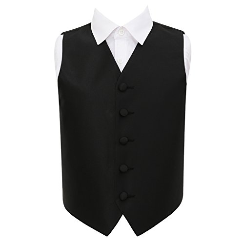 DQT Boys Solid Check Plain Wedding Tuxedo Waistcoat - Black 9-10 Years | 30"