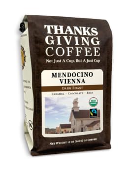 Thanksgiving Coffee "Mendocino Vienna" Dark Roasted Fair Trade Organic Shade Grown Whole Bean Coffee - 12 Ounce Bag