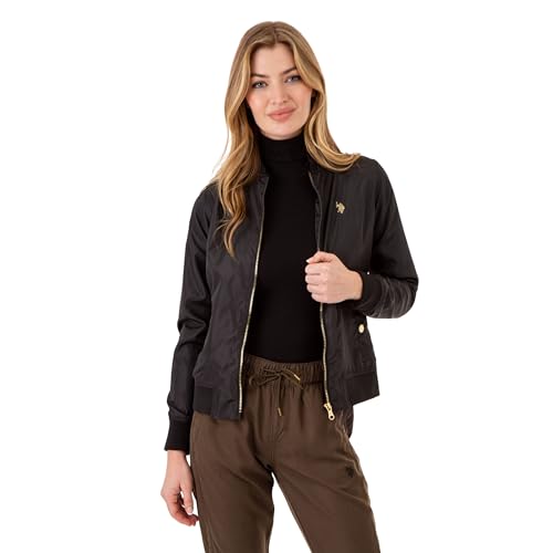 U.S. Polo Assn. Women Baseball Collar Bomber Jacket W/Snap Pockets