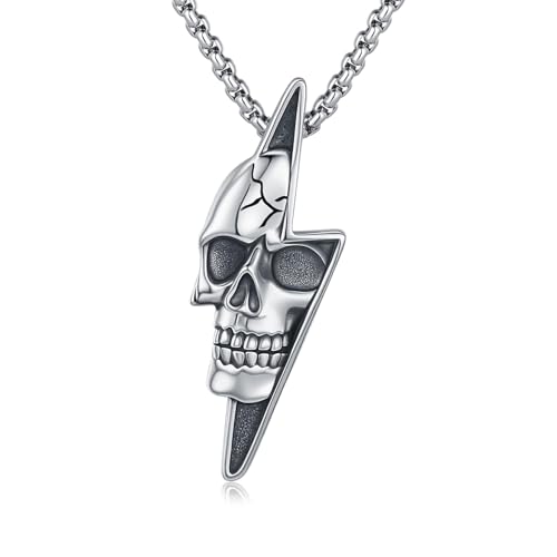 OHAYOO Chaîne tête de mort en argent sterling 925 avec pendentif tête de mort pour homme et femme