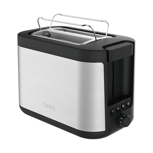 Tefal Elemental – Tostador de 2 ranuras en acero inoxidable, función calienta panes, 7 niveles de tostado, función descongelar y recalentar, bandeja recogemigas extraíble, diseño compacto TT4308E0