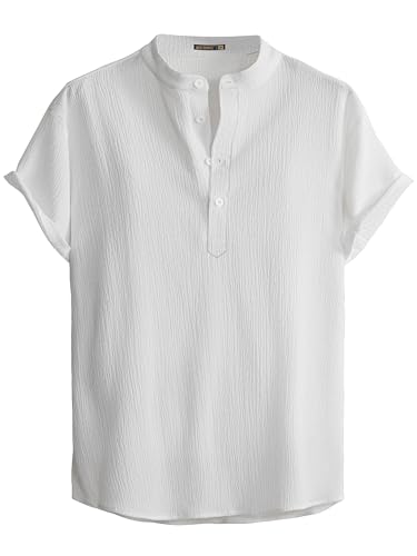 Image of Men Shirt | Black Solid Textured Casual | Regular Fit | Short Sleeve | Mandarin /Chinese Collar | Cotton Fabric | Stylish Office Summer Wear Shirt for Men