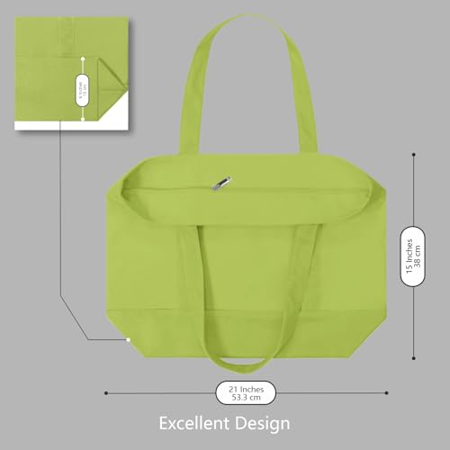Image of TOPDesign 1-Pack Canvas Tote Bag with an External Pocket, Reusable Grocery Shopping Bag, Top Zipper Closure, Daily Essentials (Light Green)