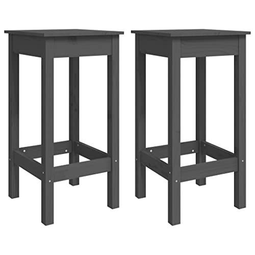 vidaXL Bar Stools 2 pcs, Breakfast Dining Chairs, Tall Kitchen Stools with Footrest, Counter Stools for Living Room, Grey Solid Wood Pine