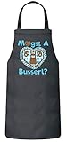 ShirtStreet Gaudi Wiesn Frauen Herren Barbecue Baumwoll Grillschürze Kochschürze Oktoberfest Lederhose Moogst A Busserl, Größe: OneSize,Dark Grey