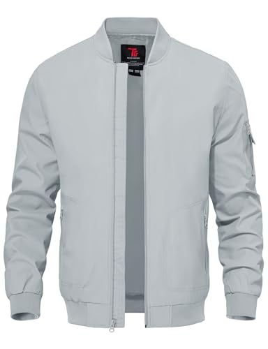 Image of TBMPOY Men's Lightweight Bomber Jackets Light Windbreaker Casual Stylish Fall Golf Zip Up Fashion Dress Business Varsity Light Blue M