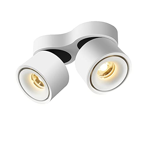 Foco LED, lámpara de Pared empotrada de 2 Luces, direccional, para Cocina, Dormitorio, Comedor, Oficina, Color Negro, 24 W, 360°, Cabezal Doble Giratorio y Ajustable