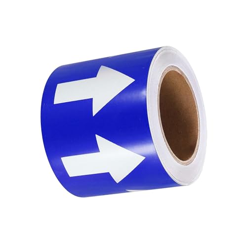 Image of Pipe Flow Arrow Tape Pipeline Arrow Stickers 4 Inch x 66 Ft (10cm x 20M) Pipe Identification Marking Arrow Labels with Reflective Strips for Pipe Flow Markers, Blue /White