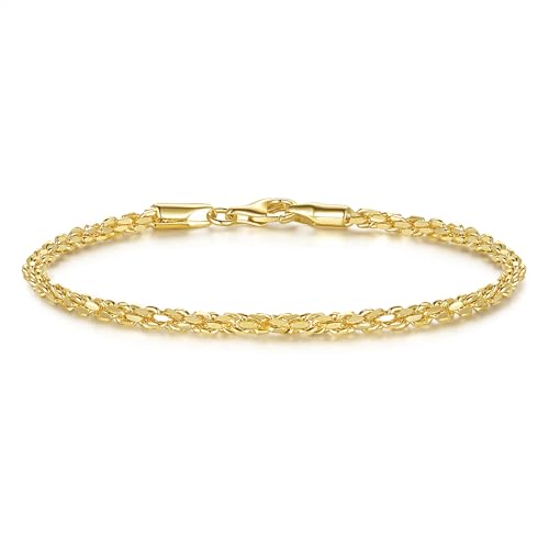 14K Gold Rope Chain Bracelet for Women and Men Dense Design Gold Jewelry Gifts Available in Sizes 6.5-9 Inches