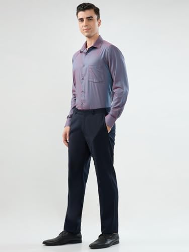 Image of Raymond Men Regular Fit Solid Pattern Poly Wool Blend Flat Front Formal Trouser