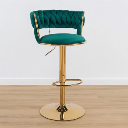 Image of Creative Green Velvet Bar Chair | Modern Adjustable Bar Stool for Home, Kitchen & Bar Use | Electroplated Metal Base | 1.87 Feet Seat Height | Tufted Design | Qty 1