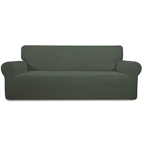 Image of Easy-Going Stretch Sofa Slipcover 1-Piece Sofa Cover Furniture Protector Couch Soft with Elastic Bottom for Kids, Polyester Spandex Jacquard Fabric Small Checks (Sofa, Olive Green)