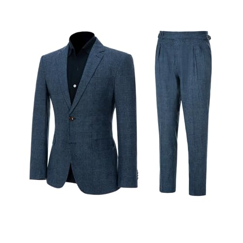 ROZU Tweed Plaid Mens Suit 2 Piece Set for Men Slim Fit Suit Blazer Pants Tuxedo Set for Casual Business