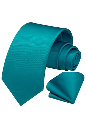 Image of HISDERN Mens Ties Solid Color Ties for Men Formal Necktie with Pocket Square Set Satin Silk Neck Tie Handkerchiefs Set