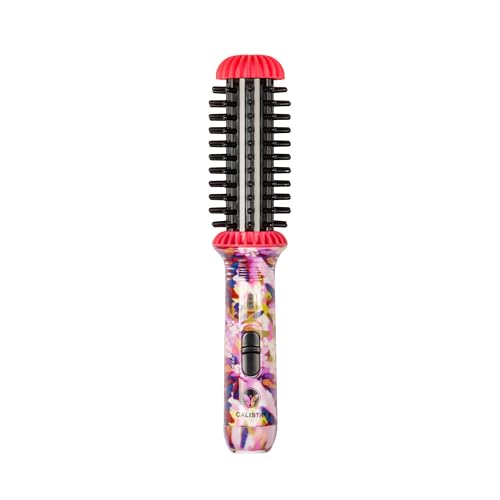 CALISTA GoGo Mini Heated Round Brush | Curl De-Frizz and Style Hair with the Mini 7 Styling Tool | Heats to 365F | Perfect for Travel | Dual Voltage | Compatible for Most Hair Types (Pink Petals)