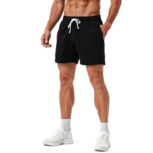Jeixopu Mens Athletic Gym Shorts 5" Cotton Jogger Workout Casual Lounge Sweat Shorts with Pockets (Black-L) - image 6