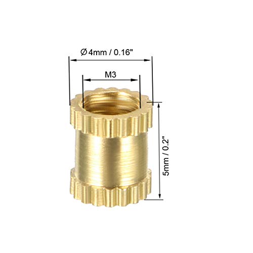 Image of uxcell Knurled Threaded Insert, M3 x 5mm (L) x 4mm (OD) Female Thread Brass Embedment Nuts, Pack of 50