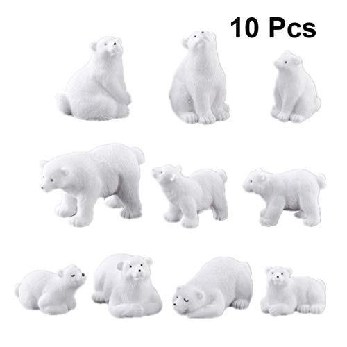 Toyandona 10Pcs Polar Bear Toy Figurines Set, Realistic Plastic Polar Figurines Animal Figures Polar Bear Cake Toppers For Home Decoration (Random Style) #TOP1