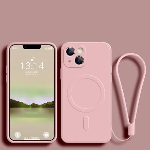 Étui en silicone liquide pour iPhone XR rose avec recharge magnétique sans fil