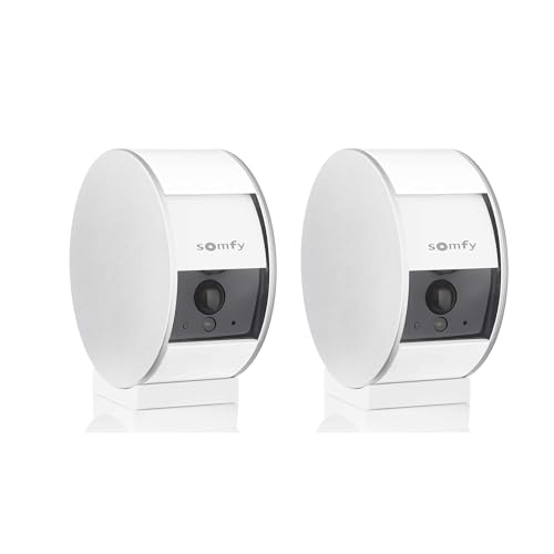 somfy 1870469 - Pack de 2 Indoor Camera, Caméras avec volet motorisé, Vision Nocturne, Détection de Mouvement, Grand Angle, Haut-Parleur, Microphone,...