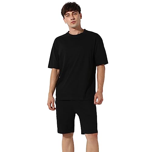 Campus Sutra Men’s Oversized Co-Ord Set for Casual Wear | Cotton Poly Lycra | Pull On T-Shirt & Shorts | Clothing Set Crafted with Comfort Fit & High Performance for Everyday Wear