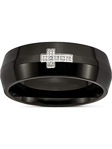 Chisel Stainless Steel Black IP-Plated with Diamond Cross Ring (Width=8)