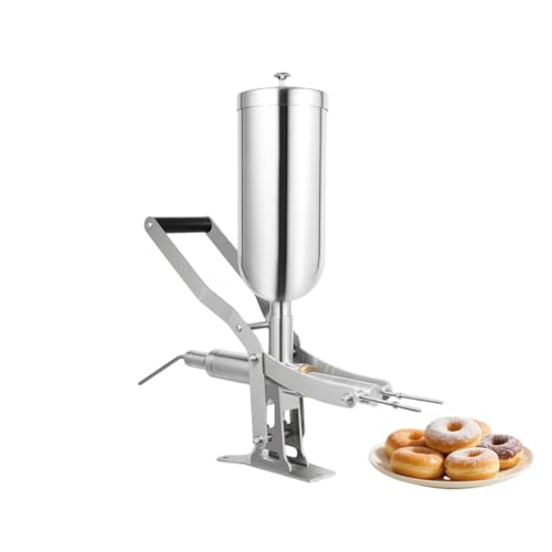 Lumicasaler Commercial Donut Filler Machine, 5L Stainless Steel Manual Donut Jelly Filler Injector with 1 Long and 3 Short Nozzles for Bakeries Restaurants Cafes