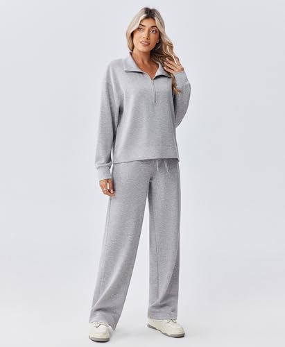 Image of PINSPARK 2 Piece Sets for Women 1 /2 Zip Sweatsuit Loose Fit Sweatshirt Straight Leg Pants 2026 Matching Outfit Fall Tracksuit