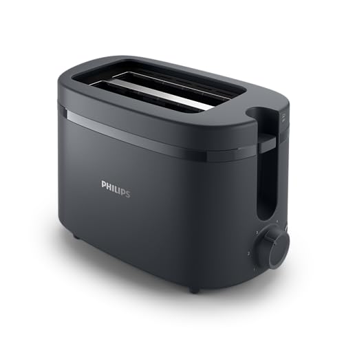 Philips Toaster - 650W 6 Adjustable Browning Levels Automatic Shut-Off Instant Stop Button Removable Crumb Tray Cord Storage Charcoal Grey - HD2510/90