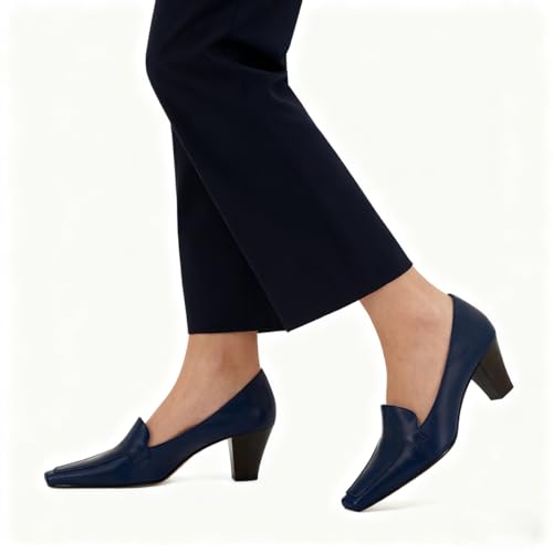 Image of LEHOOR Women Vintage Chunky Block Heel Pumps Shoes Square Pointed Toe Slip On Formal Office Work Business Loafers Shoes Suede Snakeskin Cone Heel Oxford Shoe Ladies Professional Chic Fall 4-11 M US