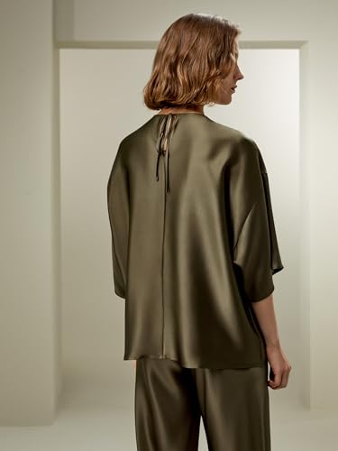LilySilk Womens Pure Silk Blouse Ladies 32MM Double-Faced Silk Basic Top 3/4 Sleeves Crewneck3