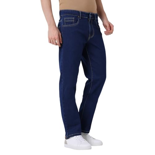 Image of Wert Men's Dark Blue (denimix) & Ice Colour Jeans, Regular Fit, Contrast Stitching,