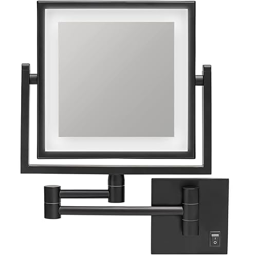 LZLYXZQ An der Wand montierter beleuchteter Schminkspiegel, 8-Zoll-Kosmetikspiegel mit 1-facher/3-facher Vergrößerung, doppelseitiger Badezimmerspiegel mit LED-Beleuchtung, 360 ° schwenkbar