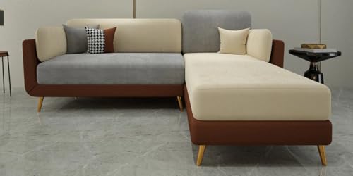 Image of Polyester Velvet Contemperory Sofa Set with Cushion Chaise Lounge, Sectional Sofa Perfect for Your Living Room,Guests Room & Office. (Brown & Beige, 4 Seater)