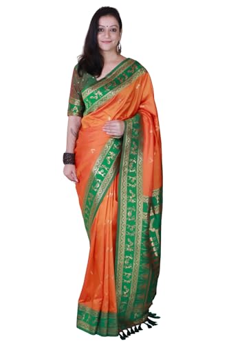 Image of SGF11 Women's Kanjivaram Pure Soft Silk Saree With Unstitched Blouse Piece
