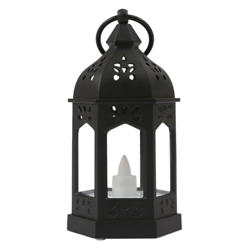 Hqunjikp Farol marroquí – Vela eléctrica decorativa vintage alimentada por pilas – Adornos de luces de mesa para el hogar – para mesa, cafetería, dormitorio, sala de estar, oficina en casa
