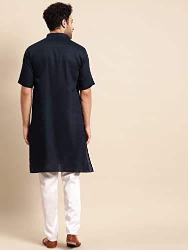 Image of Rajubhai Hargovindas Men's Pure Cotton Woven Design Half Sleeve Kurta