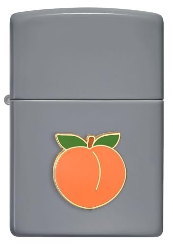 Zippo Sturmfeuerzeug - Foodie Pfirsich, Flat Grey, Emblem - Nachfüllbar - Wiederverwendbar - Windfestes Design - Geschenkbox - Made in USA