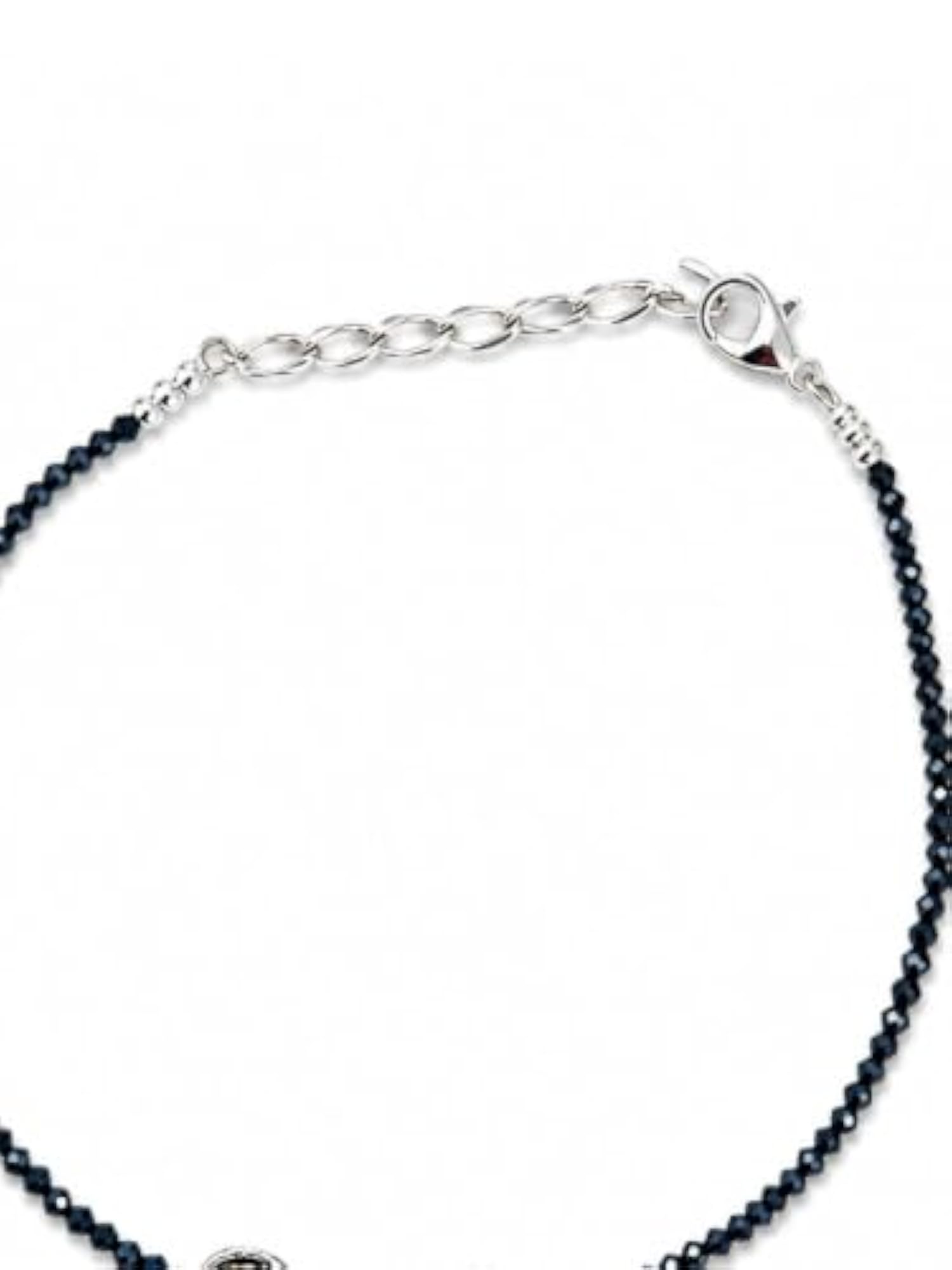 Evil Eye Black Bead Anklet Pair with Oxidized Silver Flower Charms